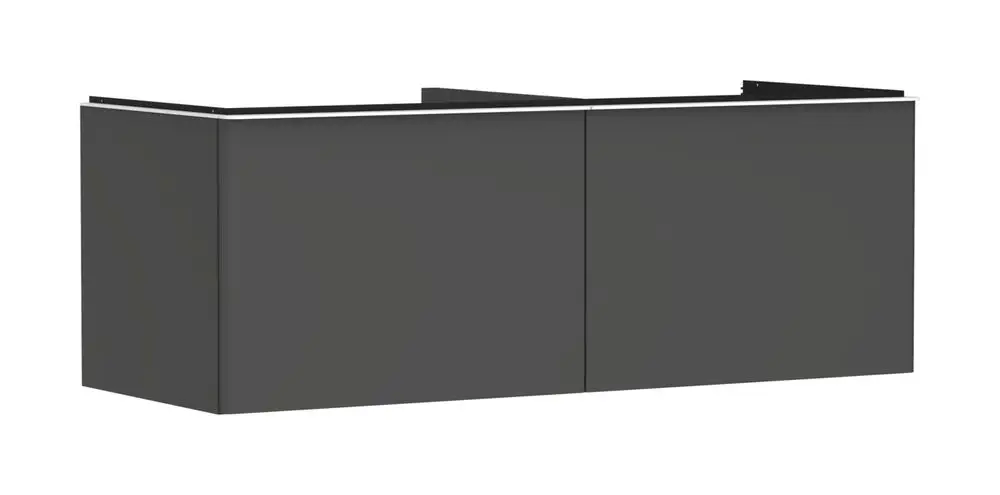 Waschtischunterschrank in Diamantgrau Matt von Hansgrohe, ausgestattet mit zwei Schubkästen, geeignet für einen Aufsatzwaschtisch, schlichtes Design ohne erkennbare Maße.